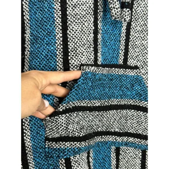 VTG Small Authentic Made in Mexico Saddle Blanket Hooded Pullover Sweater Poncho - Picture 3 of 9